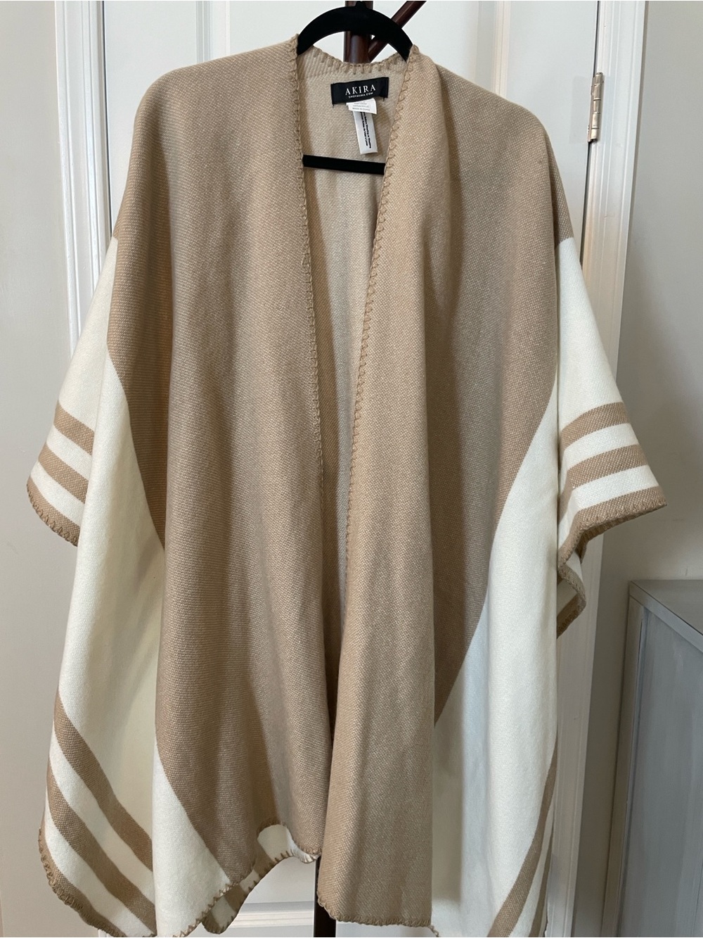 AKIRA Cream & Tan Striped Knit Poncho